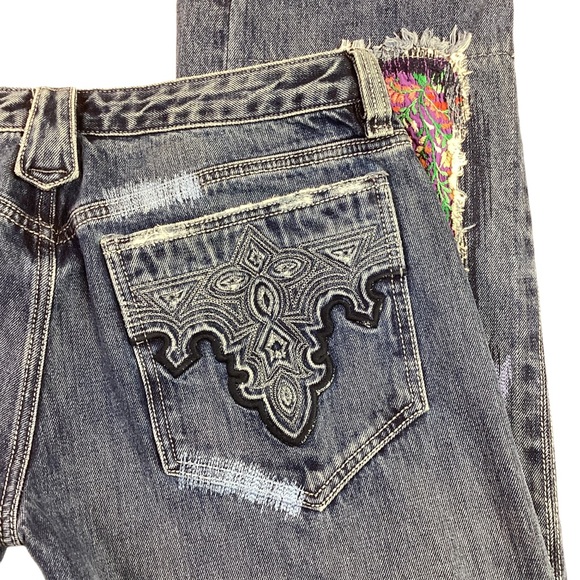 Antik Denim Artsy Decorated Distressed Straight Leg Jeans Blue - Picture 9 of 12